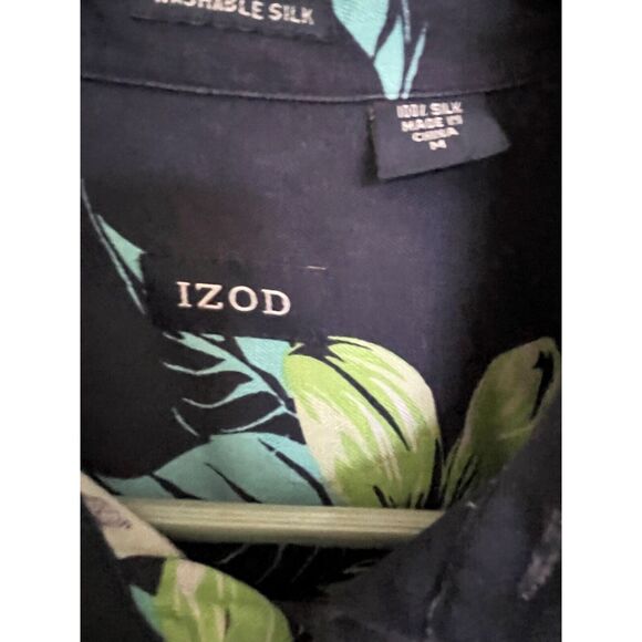 Izod Men's Hawaiian Shirt M SILK Short Sleeve Washable Resort Retro casual - Picture 3 of 4